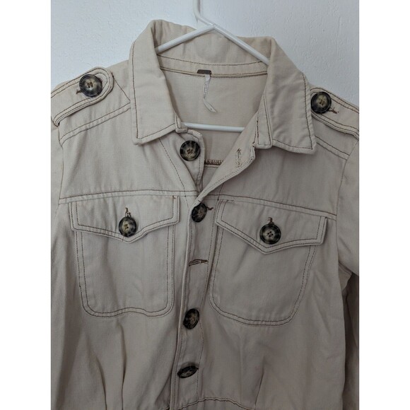 Free People Ivory Eisenhower Denim Jacket Size S Missing Button Some Stains - Picture 2 of 7